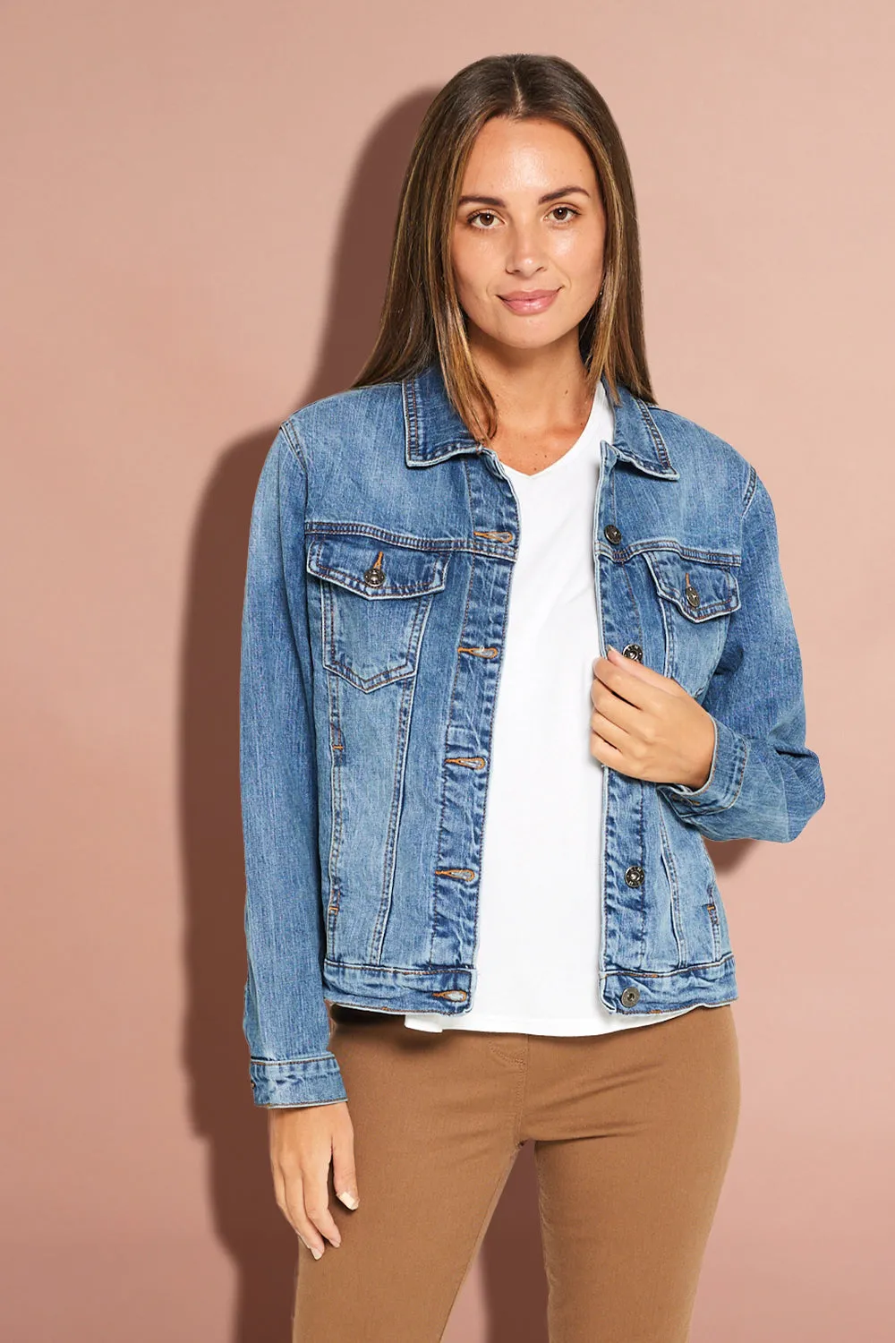 Angie Denim Jacket - Blue Mid Wash