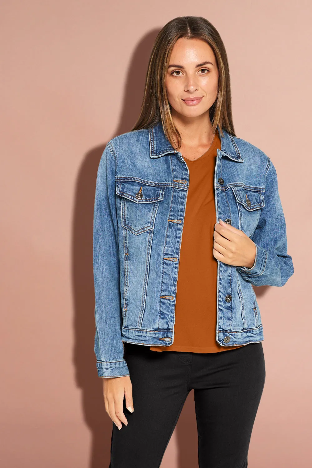 Angie Denim Jacket - Blue Mid Wash