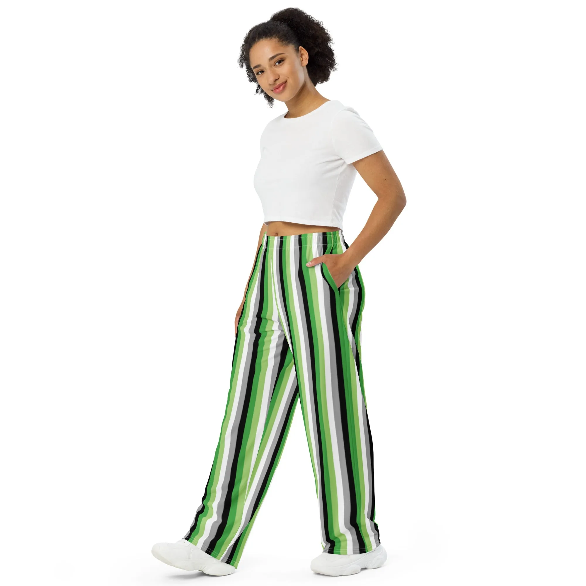 Aromantic Pride Flag Wide-Leg Pants