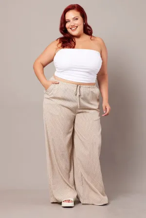 Beige Geo Wide Leg Pants High Rise