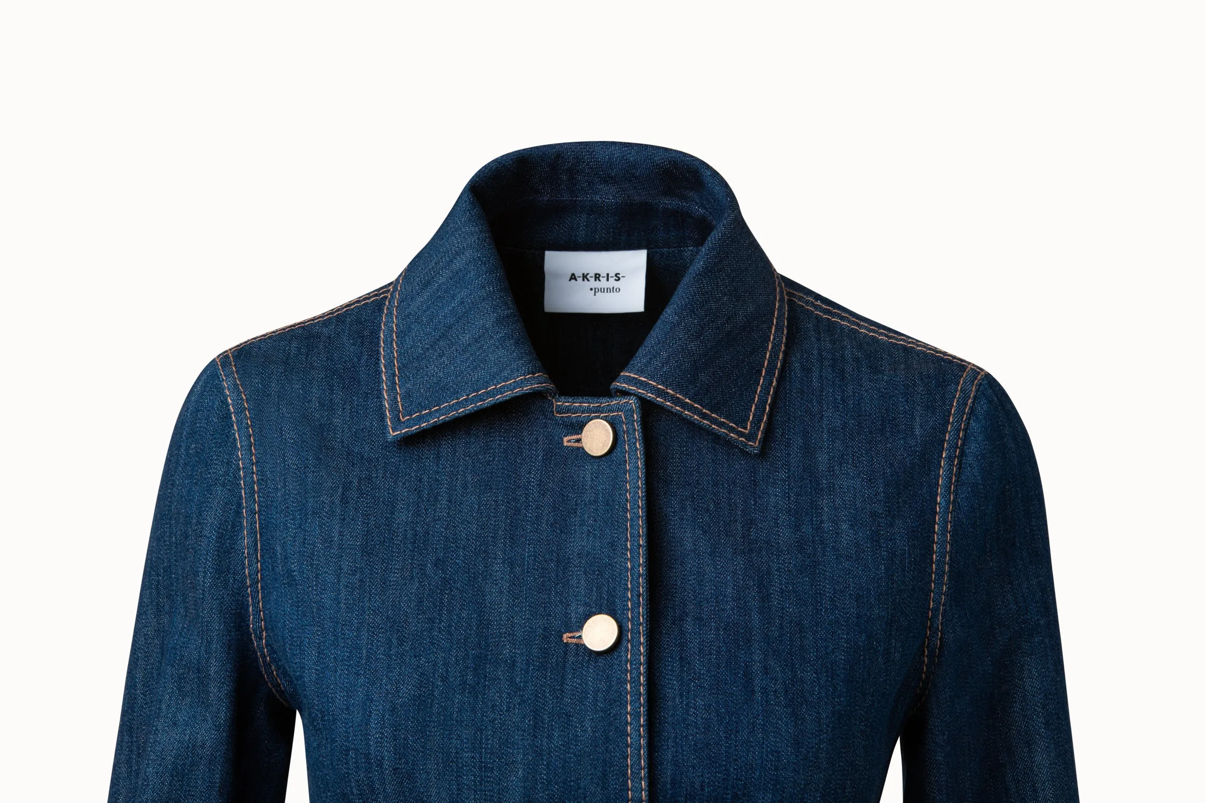 Belted Cotton Denim Stretch Jacket