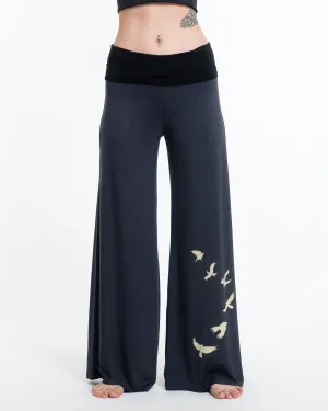 Birds Spandex Wide Leg Palazzo Pants in Gray