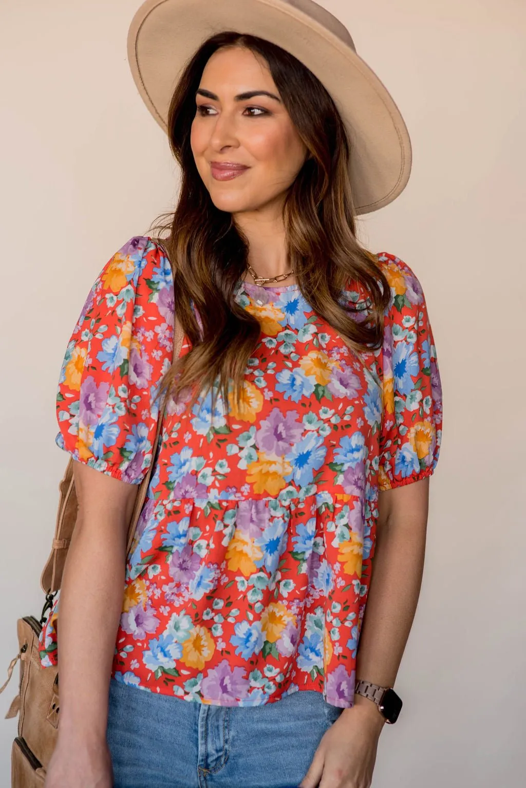 Bold Floral Peplum Blouse