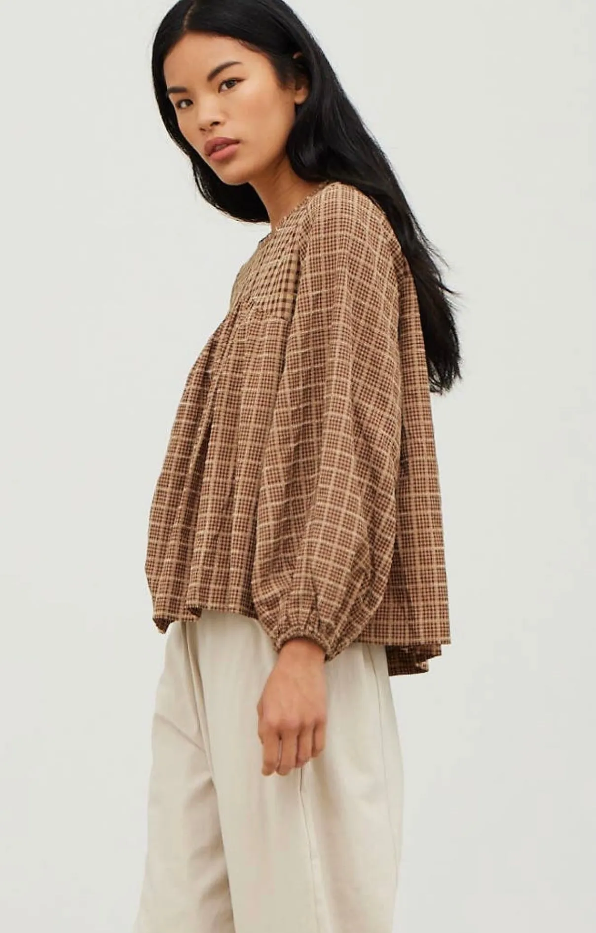 Brown Plaid Mixed Top