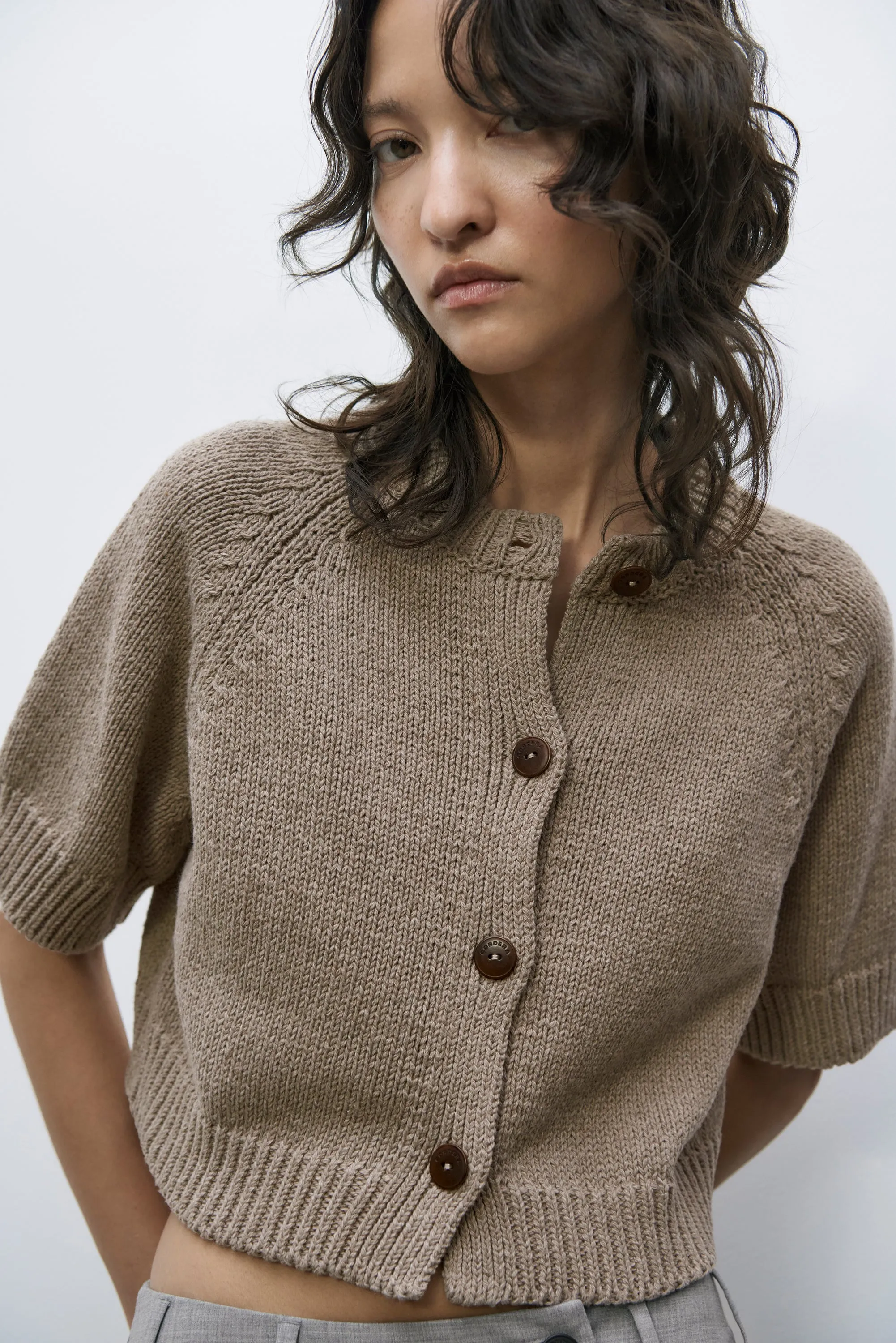 Cordera - Cotton Buttoned Top - Taupe