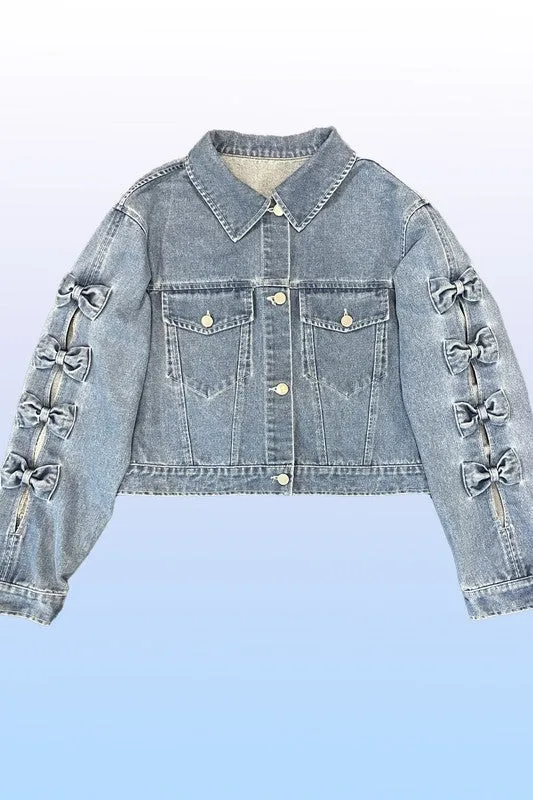 *Cropped Bow Denim Jacket