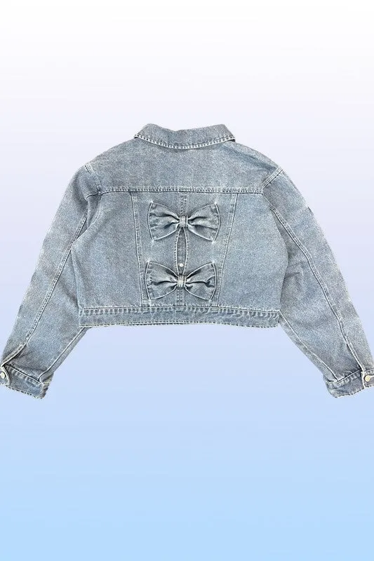 *Cropped Bow Denim Jacket