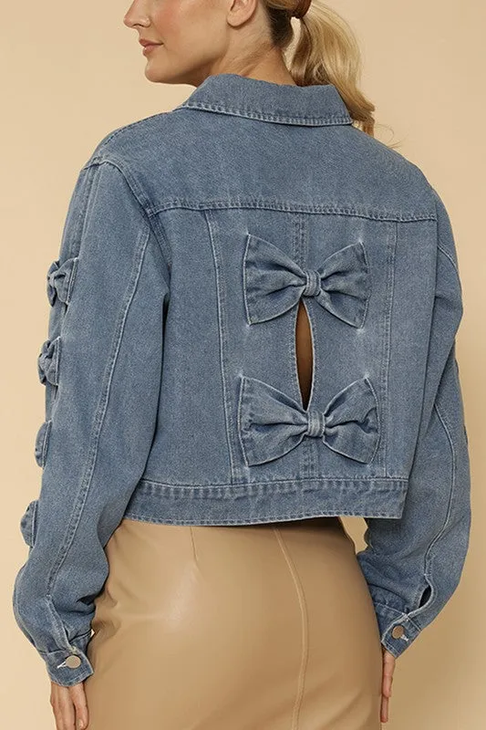 *Cropped Bow Denim Jacket