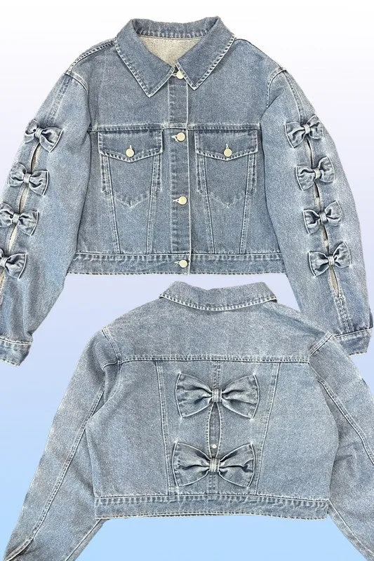 *Cropped Bow Denim Jacket