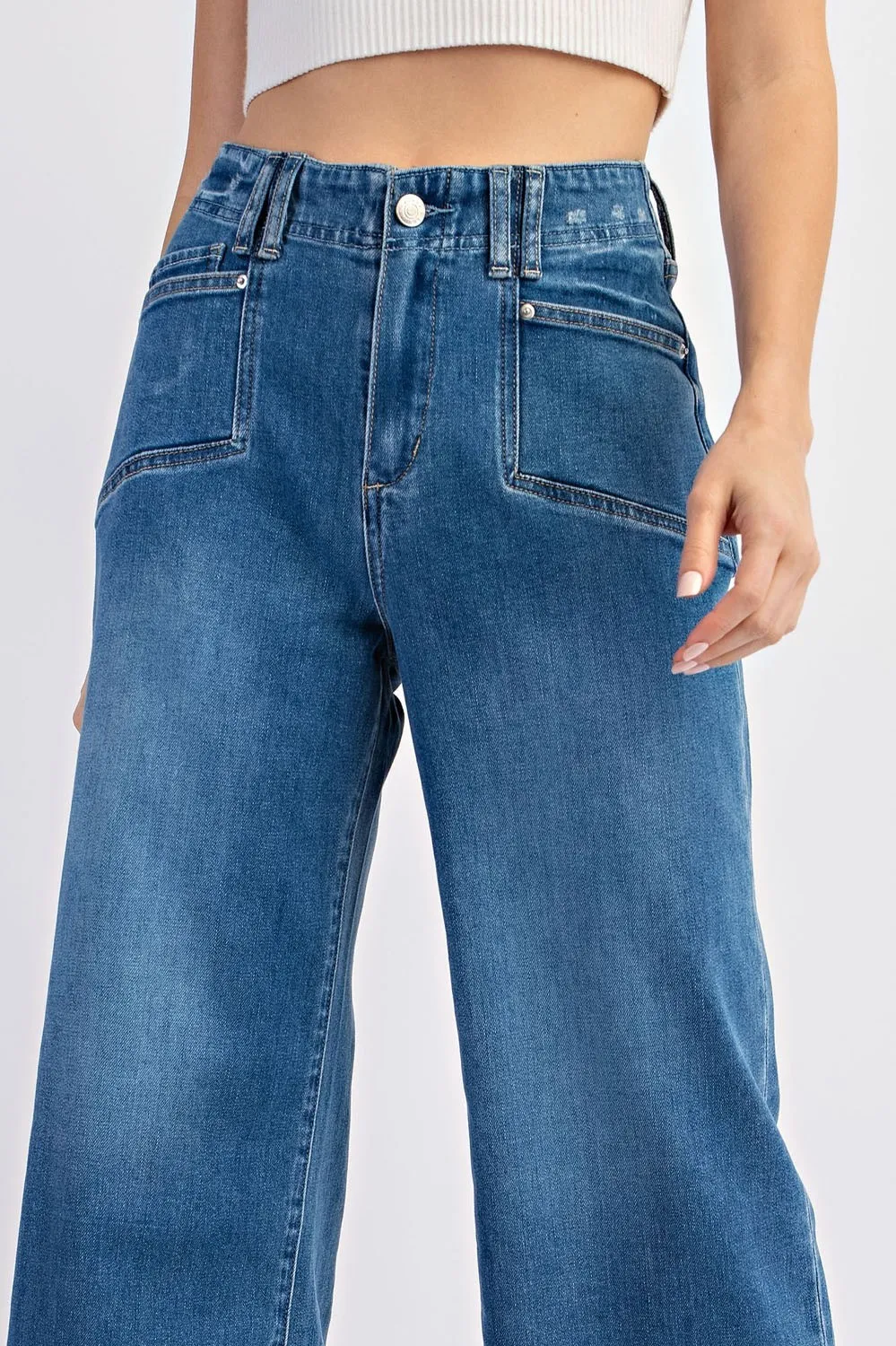 Cropped denim straight leg jeans