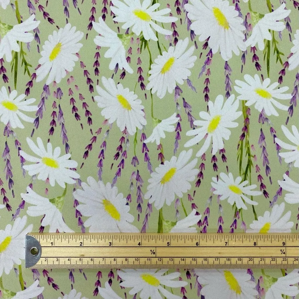 Daisies on Green Softshell Fabric