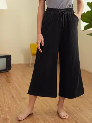 Drawstring Waist Jersey Culotte Pants