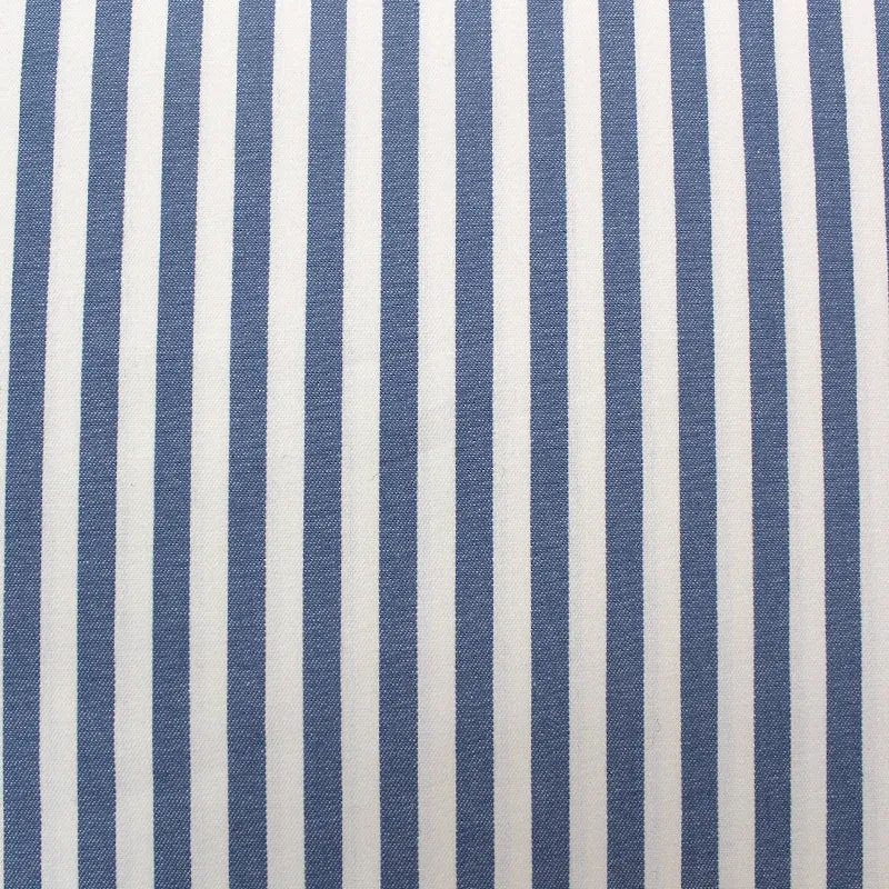 Dressmaking Cotton Twill - Medium Stripe - Denim Blue and White