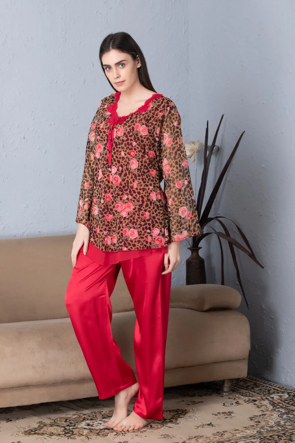 Floral Print Chiffon Night suit