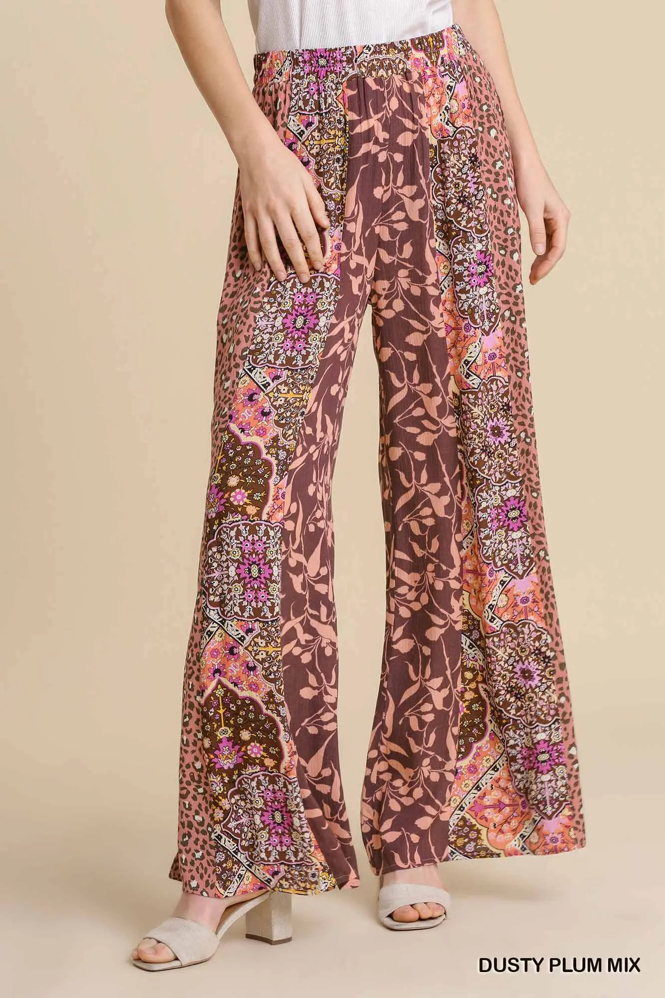 Floral Print Dusty Plum Wide Leg Pants