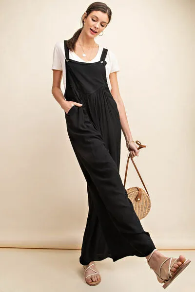 Full Size Sleeveless Ruched Wide Leg Overalls