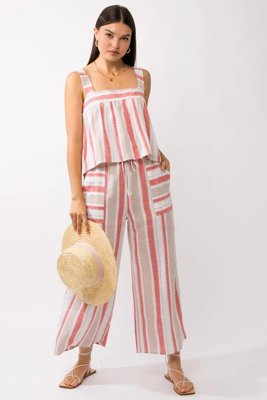 Gilli Linen Coral Striped Weekend Pants