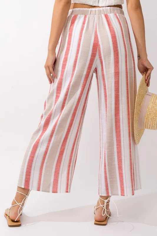 Gilli Linen Coral Striped Weekend Pants