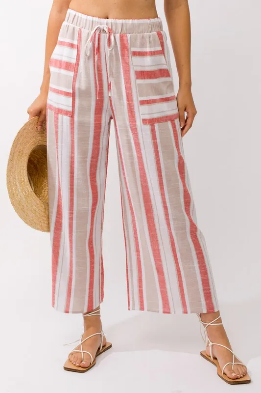 Gilli Linen Coral Striped Weekend Pants