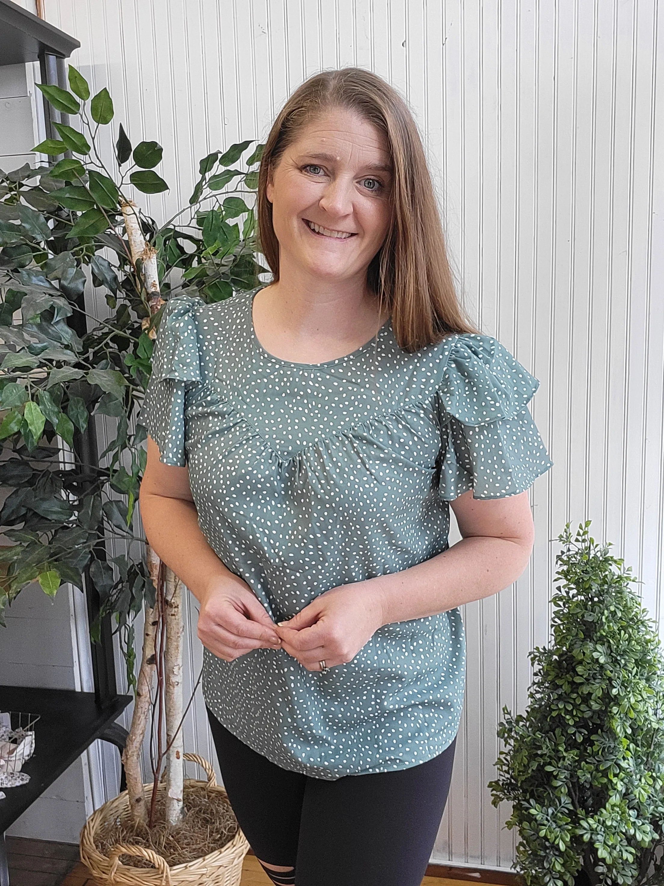 Green Polka Dotted Blouse