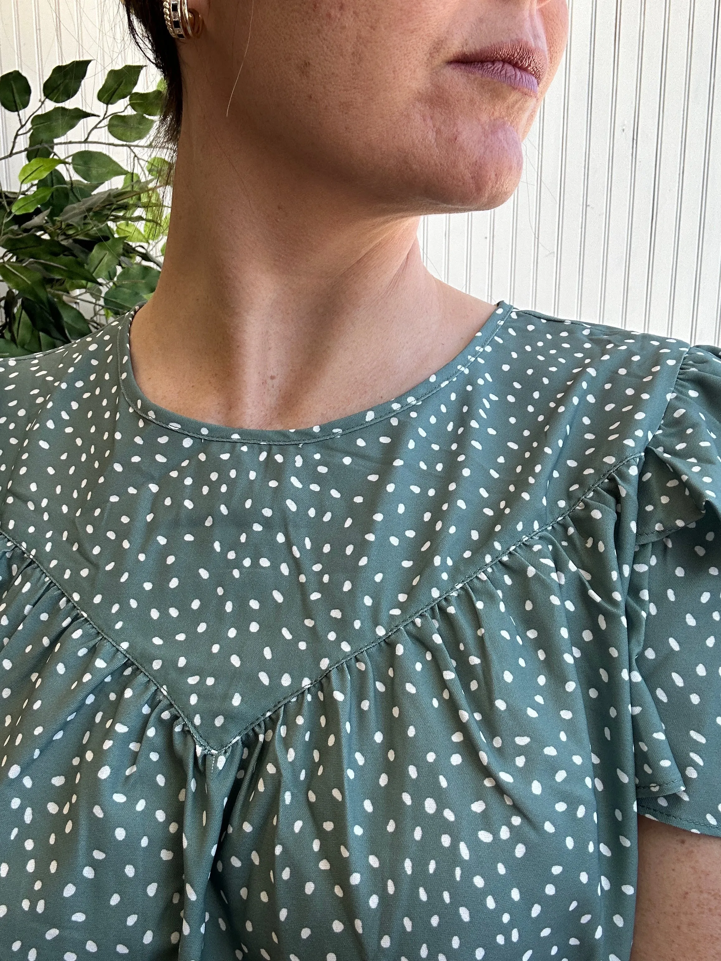 Green Polka Dotted Blouse