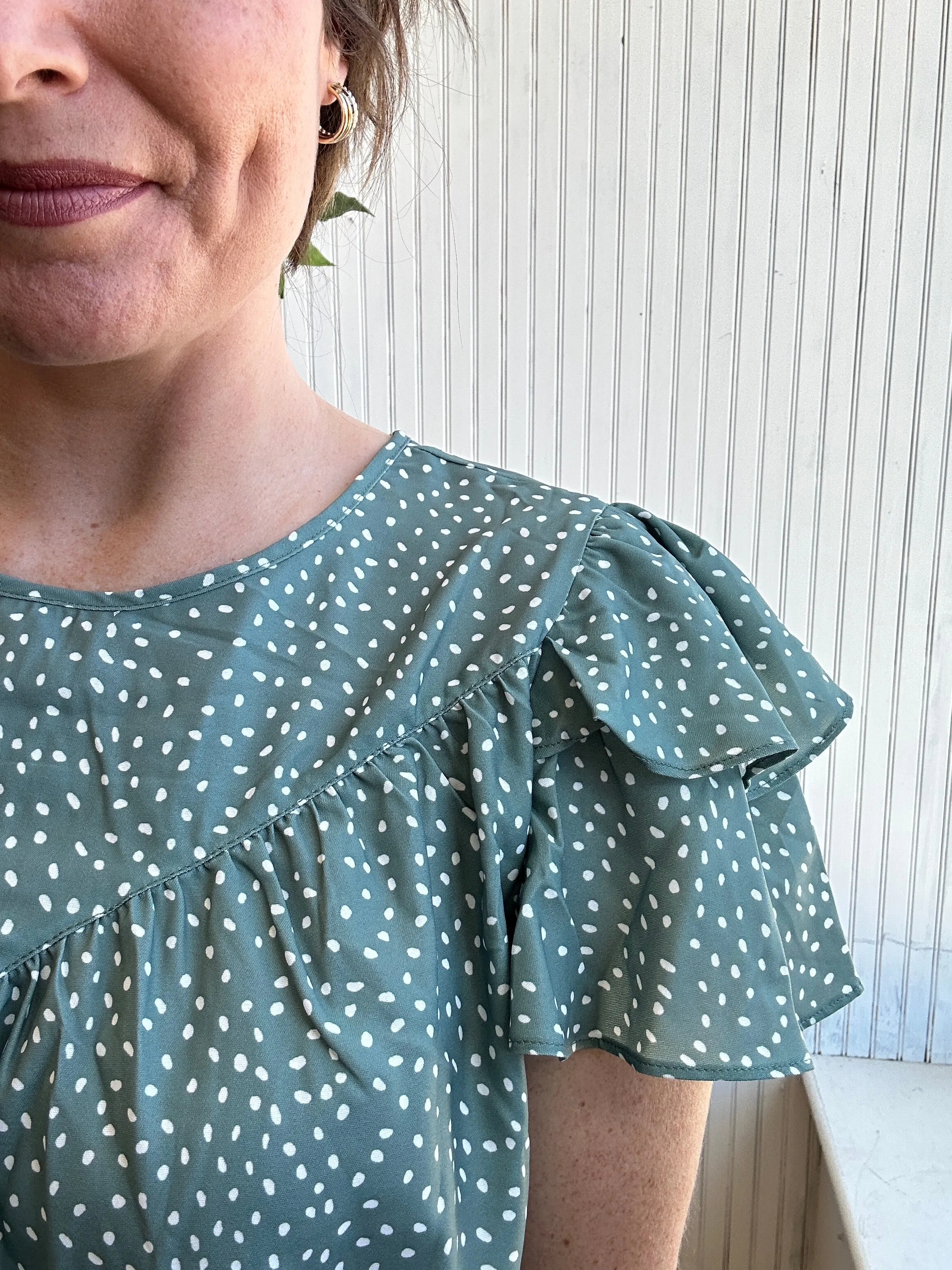 Green Polka Dotted Blouse