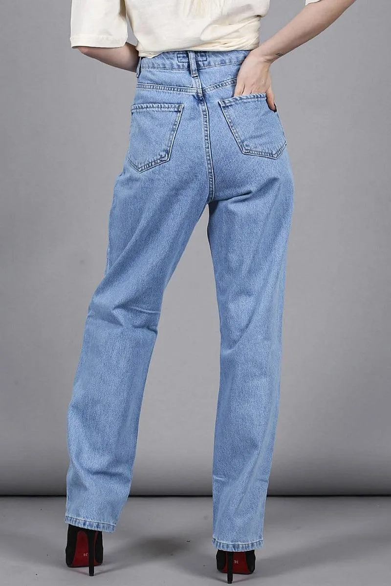 High Waist Palazzo Blue Jeans for Girls