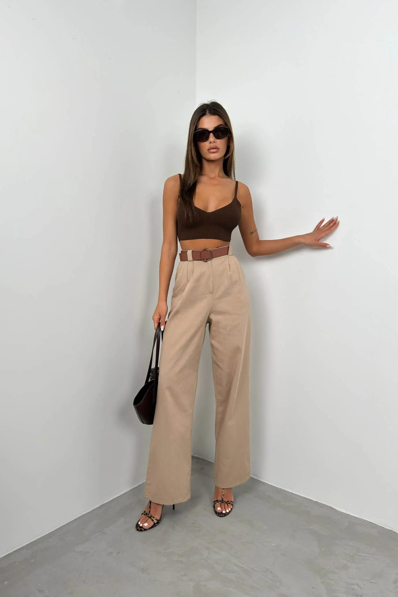 High Waist Palazzo Trousers With Belt