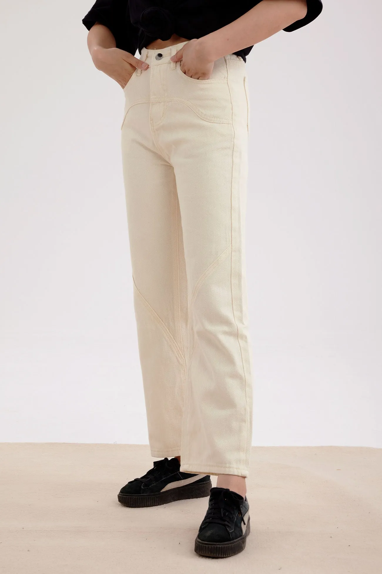 High Waist Solid Color Straight Jeans