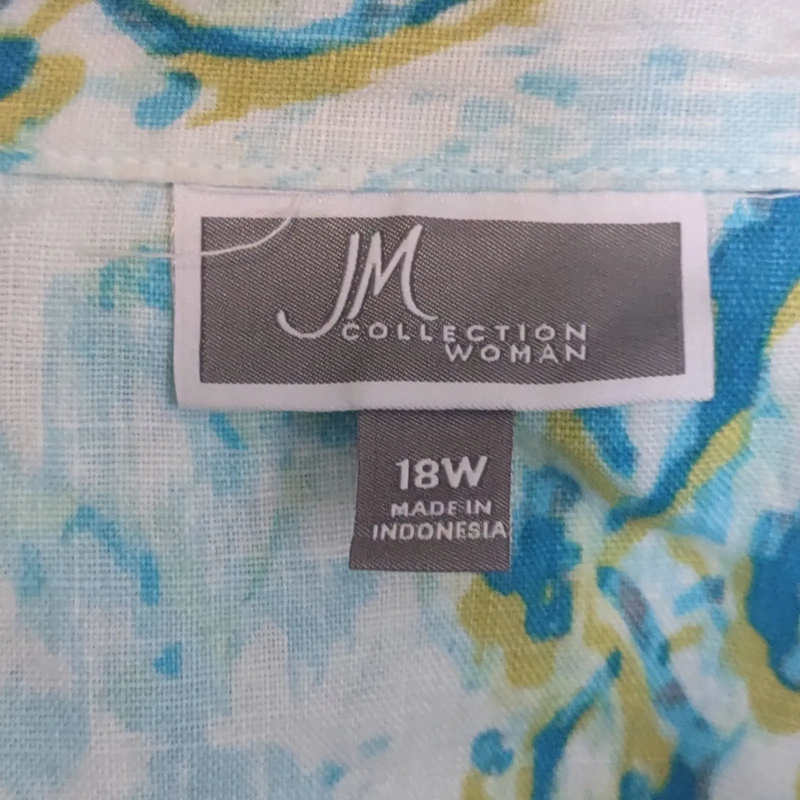 JM Collection All Linen Watercolor Print Button Up Top