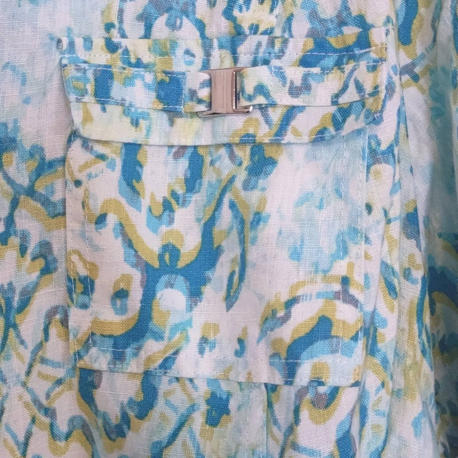 JM Collection All Linen Watercolor Print Button Up Top