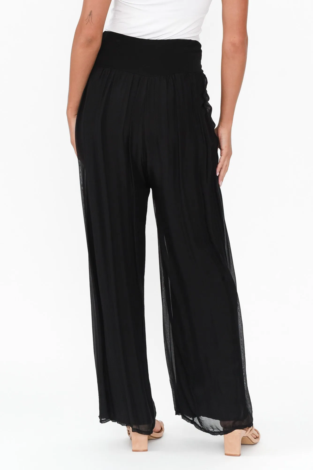 Laurier Black Silk Wide Leg Pants