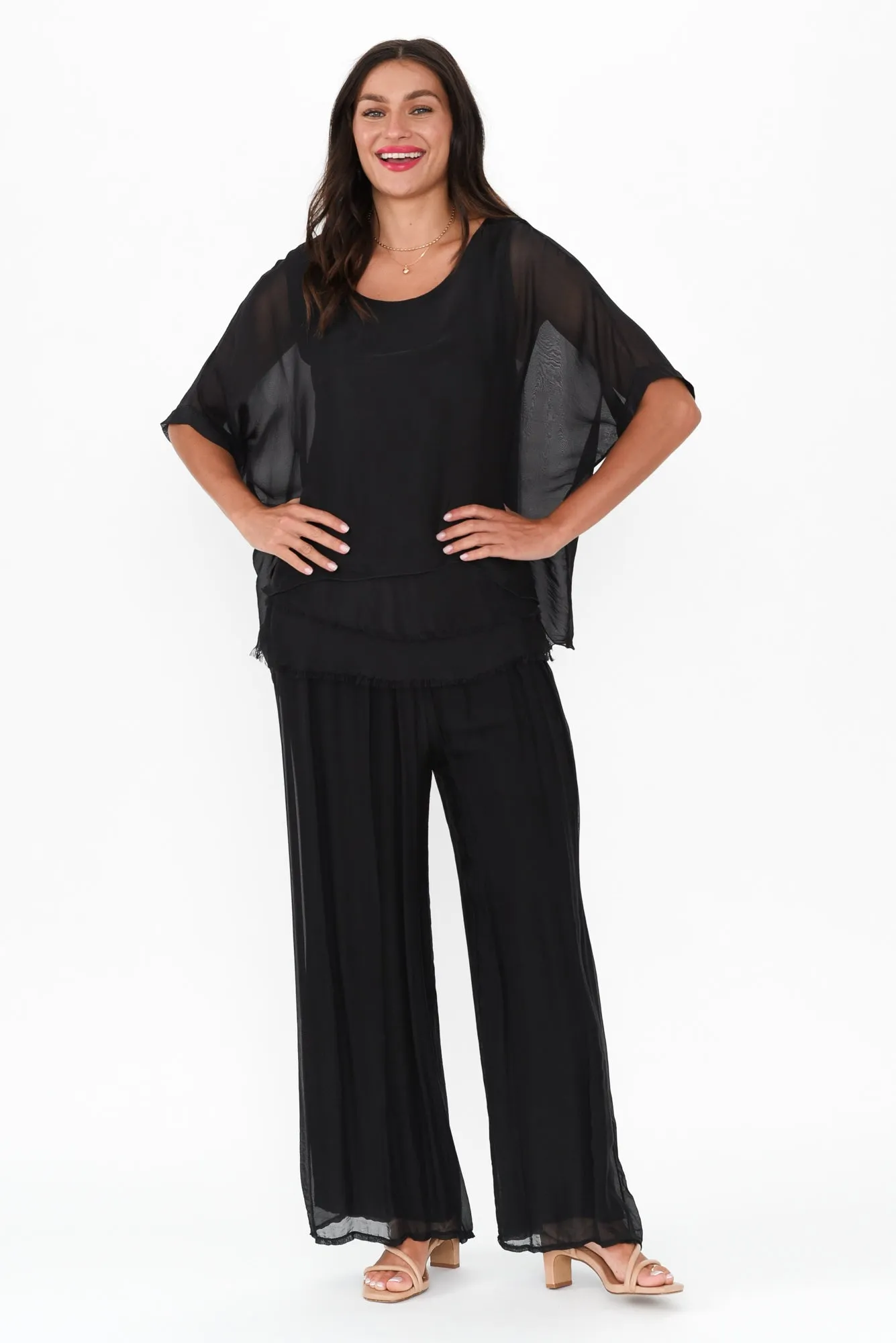 Laurier Black Silk Wide Leg Pants