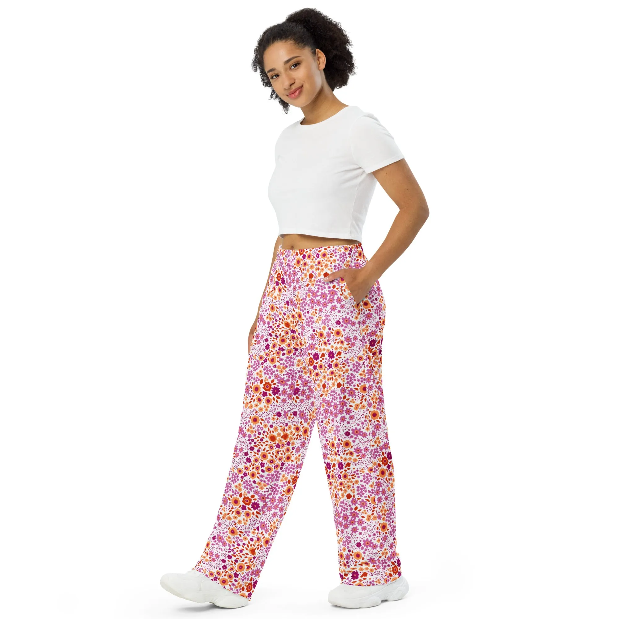 Lesbian Flowers Wide-Leg Pants