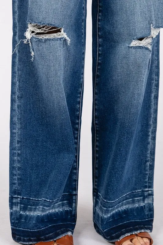 PET110 - DESTROYED HIGH RISE WIDE LEG JEAN