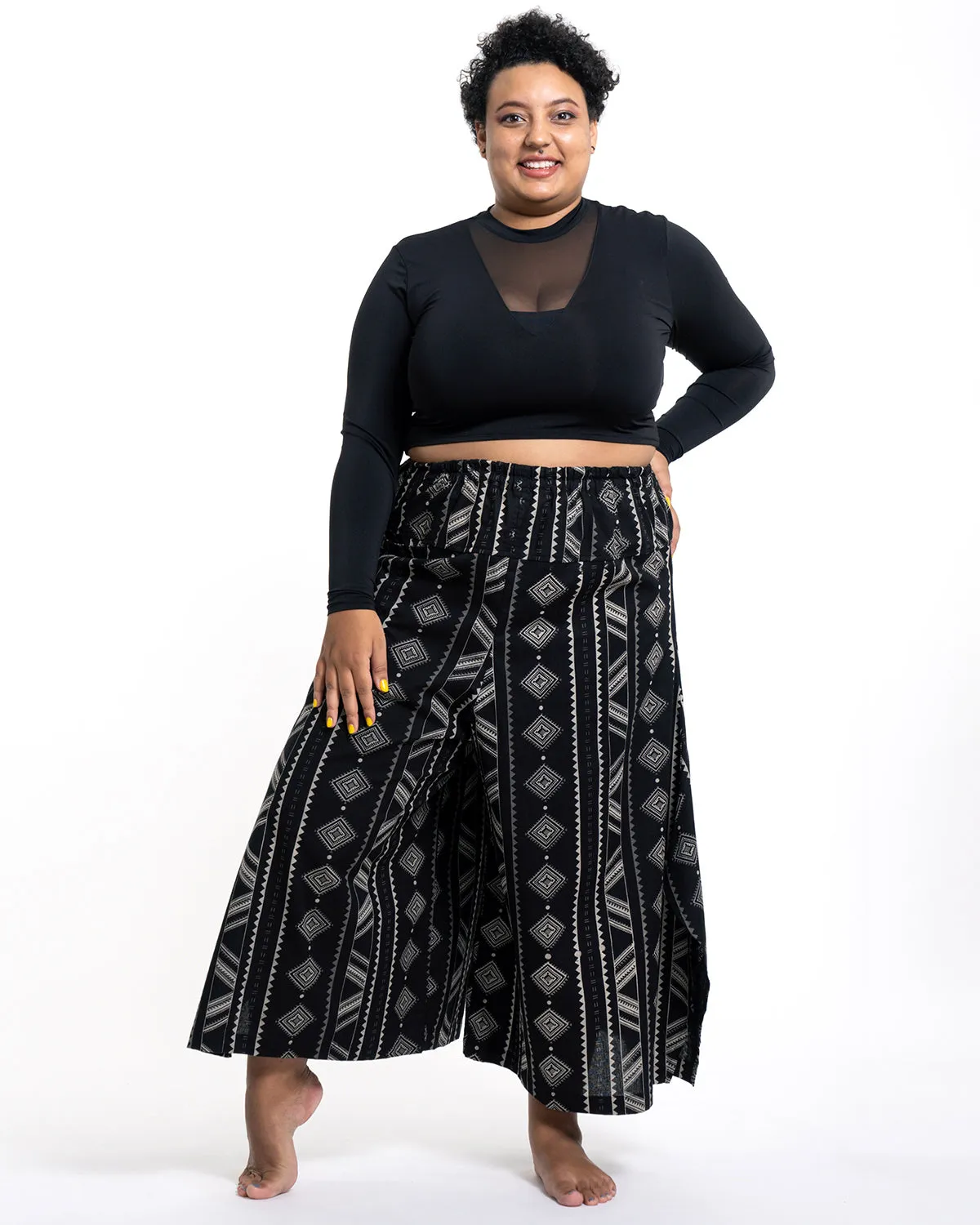 Plus Size Diamonds Womens Cotton Palazzo Pants in Black