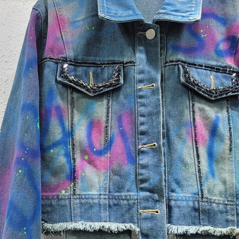 Pre Order:  Graffiti on Denim Cropped Jacket