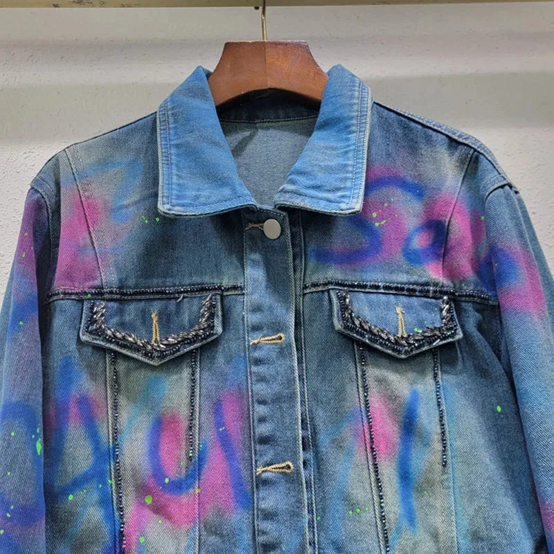 Pre Order:  Graffiti on Denim Cropped Jacket