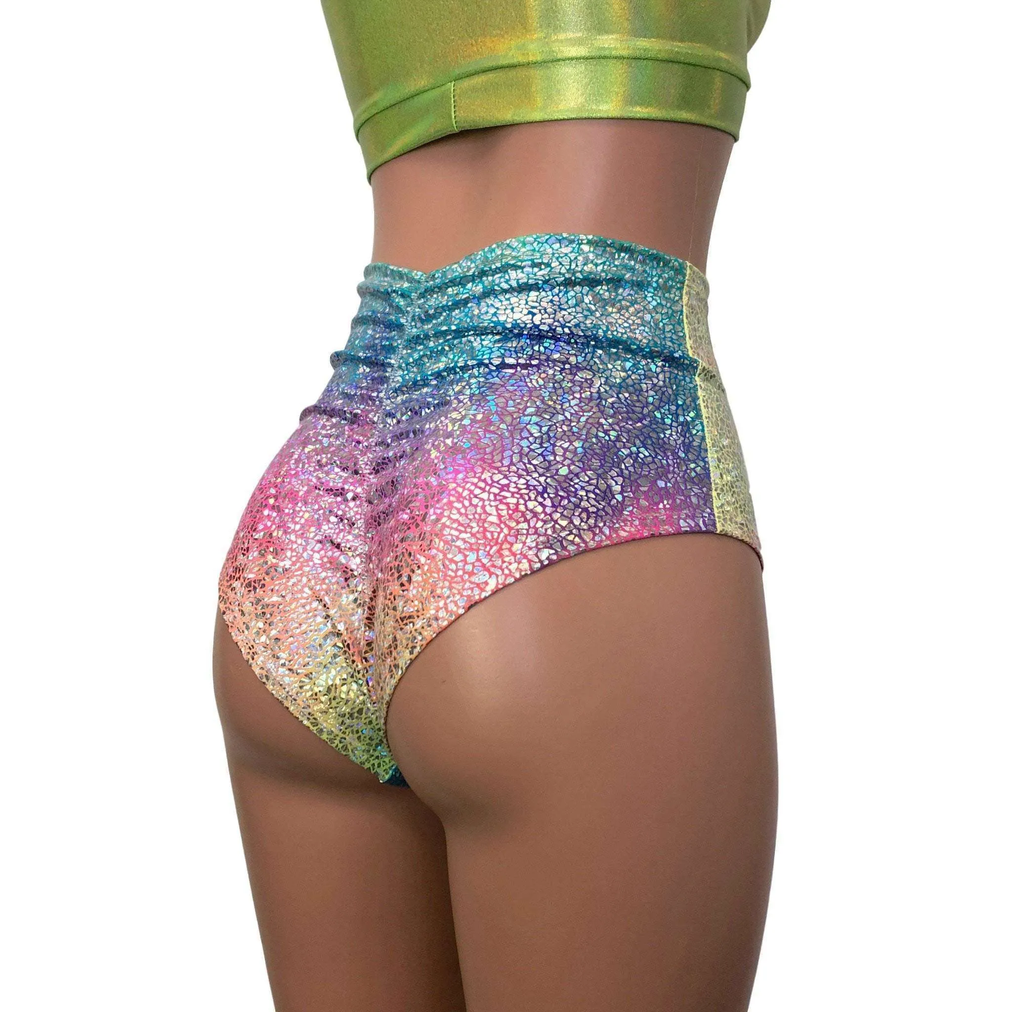 Rainbow Avatar Holographic High Waisted Scrunch Bikini Hot Pants