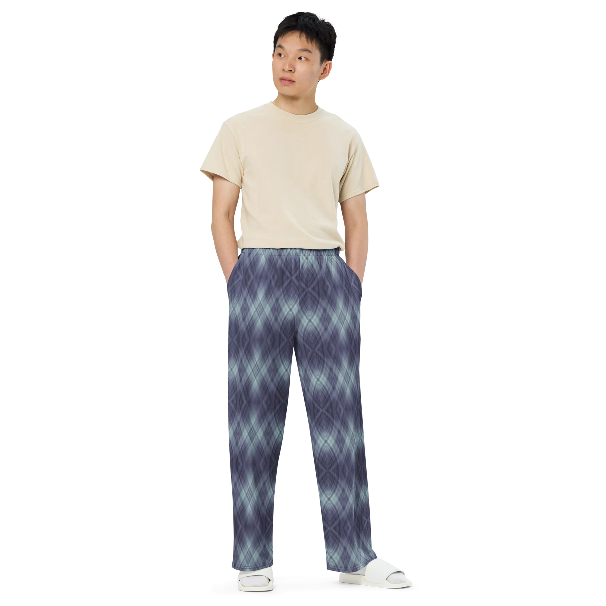 Recursia Argyle Rewired Men's Wide Leg Pants In Blue