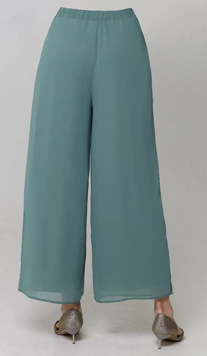 Safa Loose Flowing Palazzo Pants - Seagreen