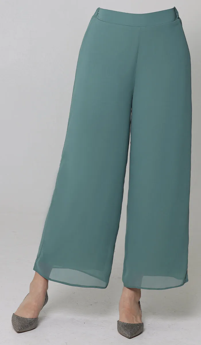 Safa Loose Flowing Palazzo Pants - Seagreen