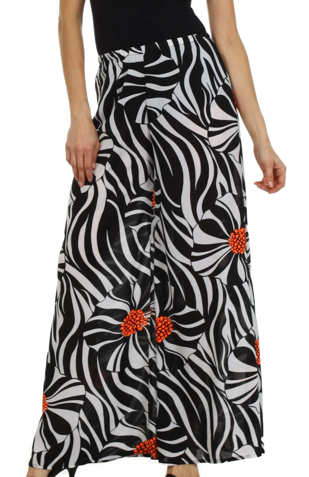 Sakkas Patterned Chiffon Wide Leg Palazzo Pant