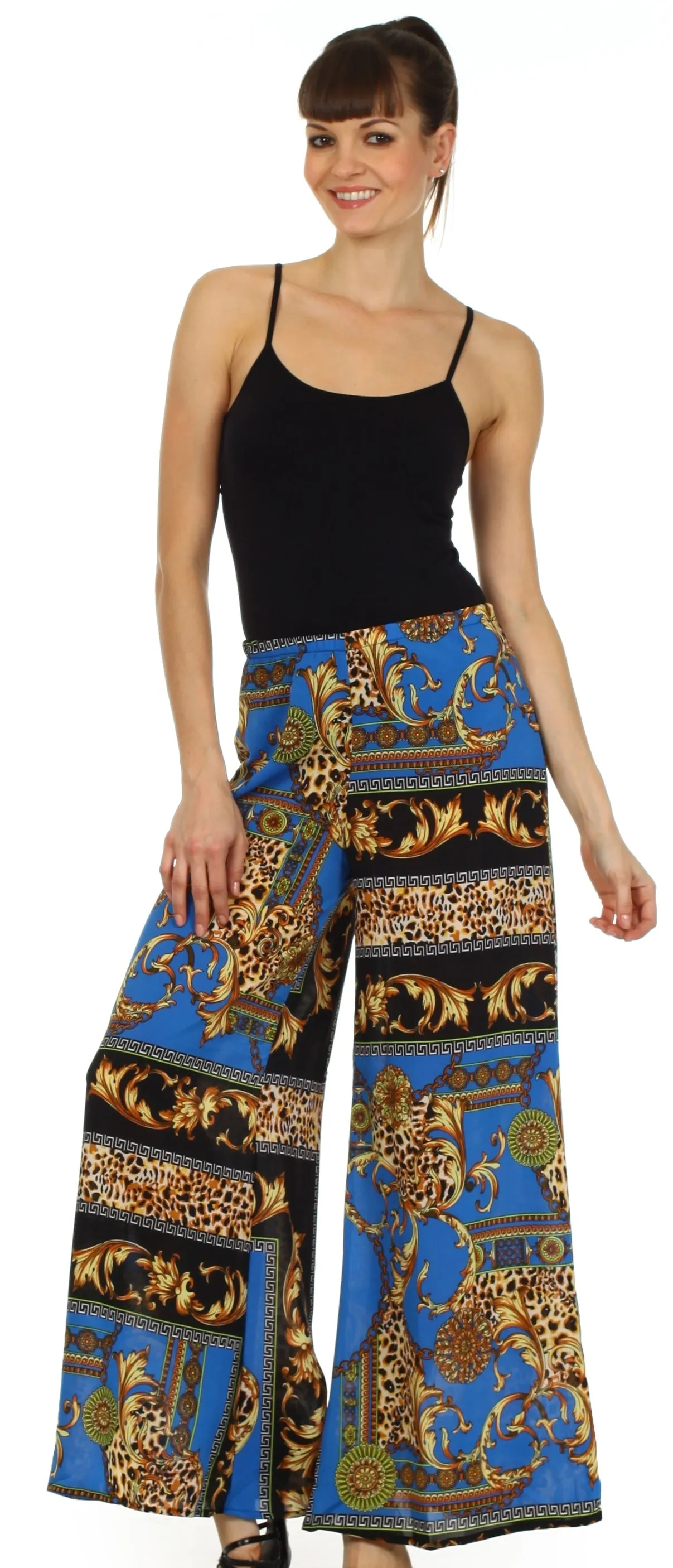 Sakkas Patterned Chiffon Wide Leg Palazzo Pant