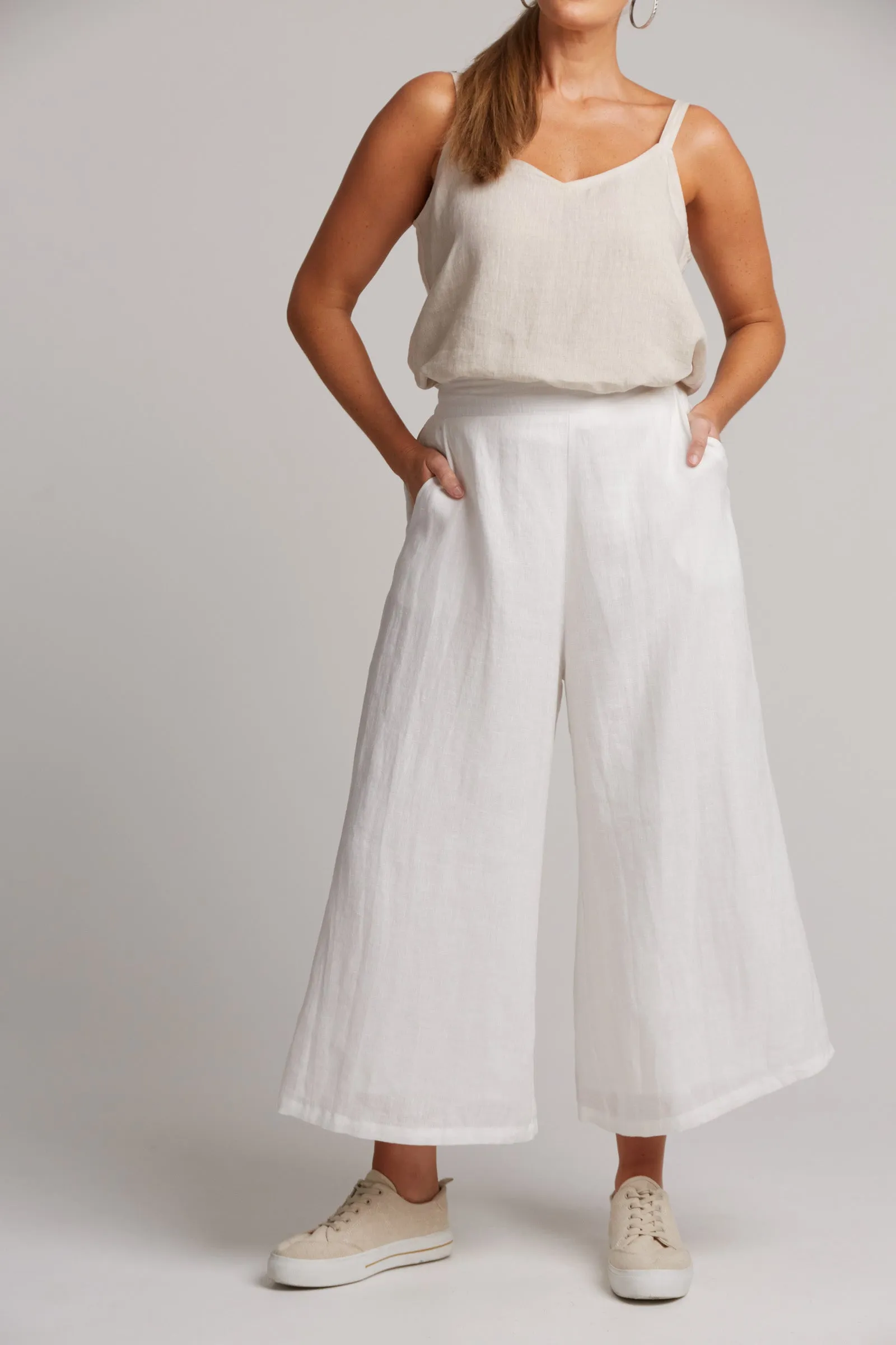 Studio Crop Linen Pant - White Salt