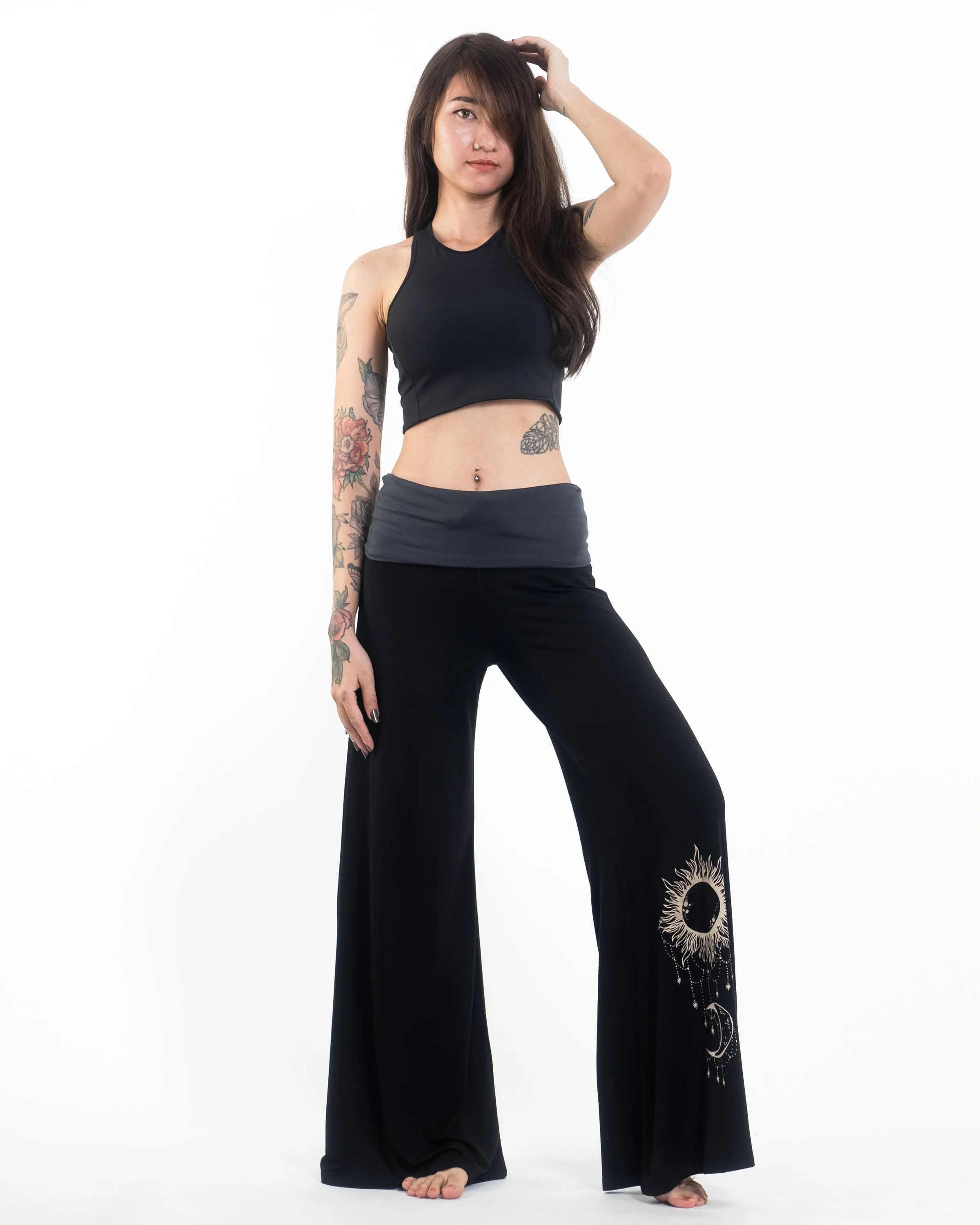 Sun Moon Spandex Wide Leg Palazzo Pants in Black