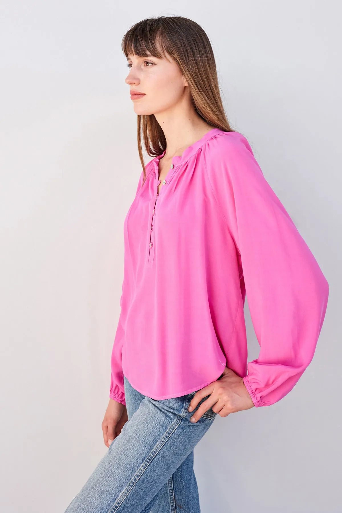 Sundry Long Sleeve Flowy Blouse in Magenta