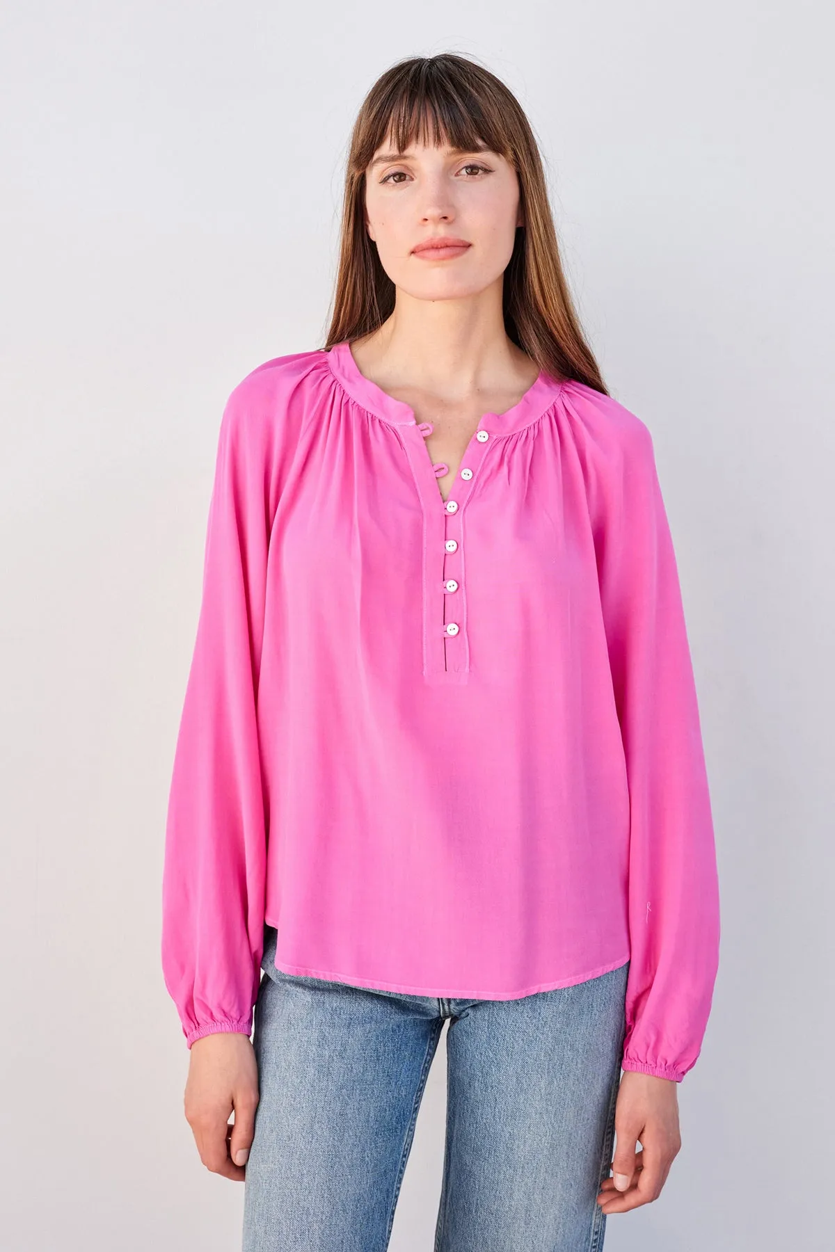 Sundry Long Sleeve Flowy Blouse in Magenta