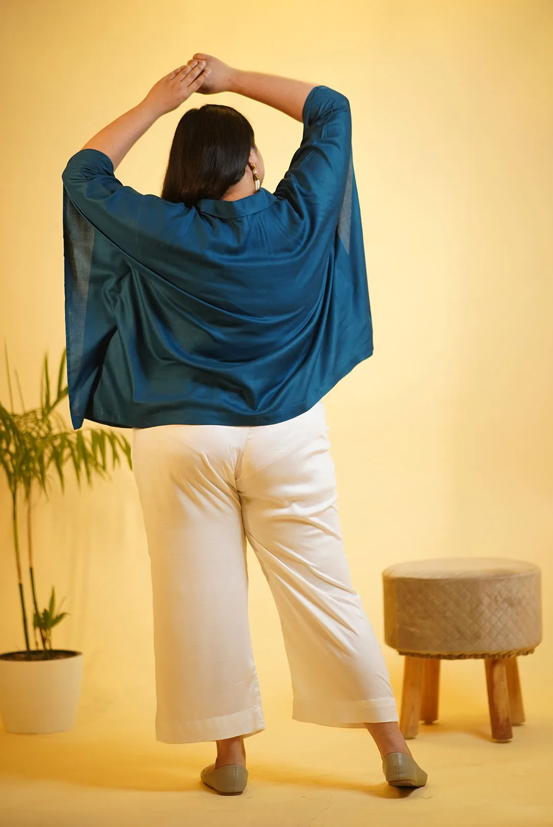 Teal Rayon KaftanTop & MilkyWhite Palazzo - Soul