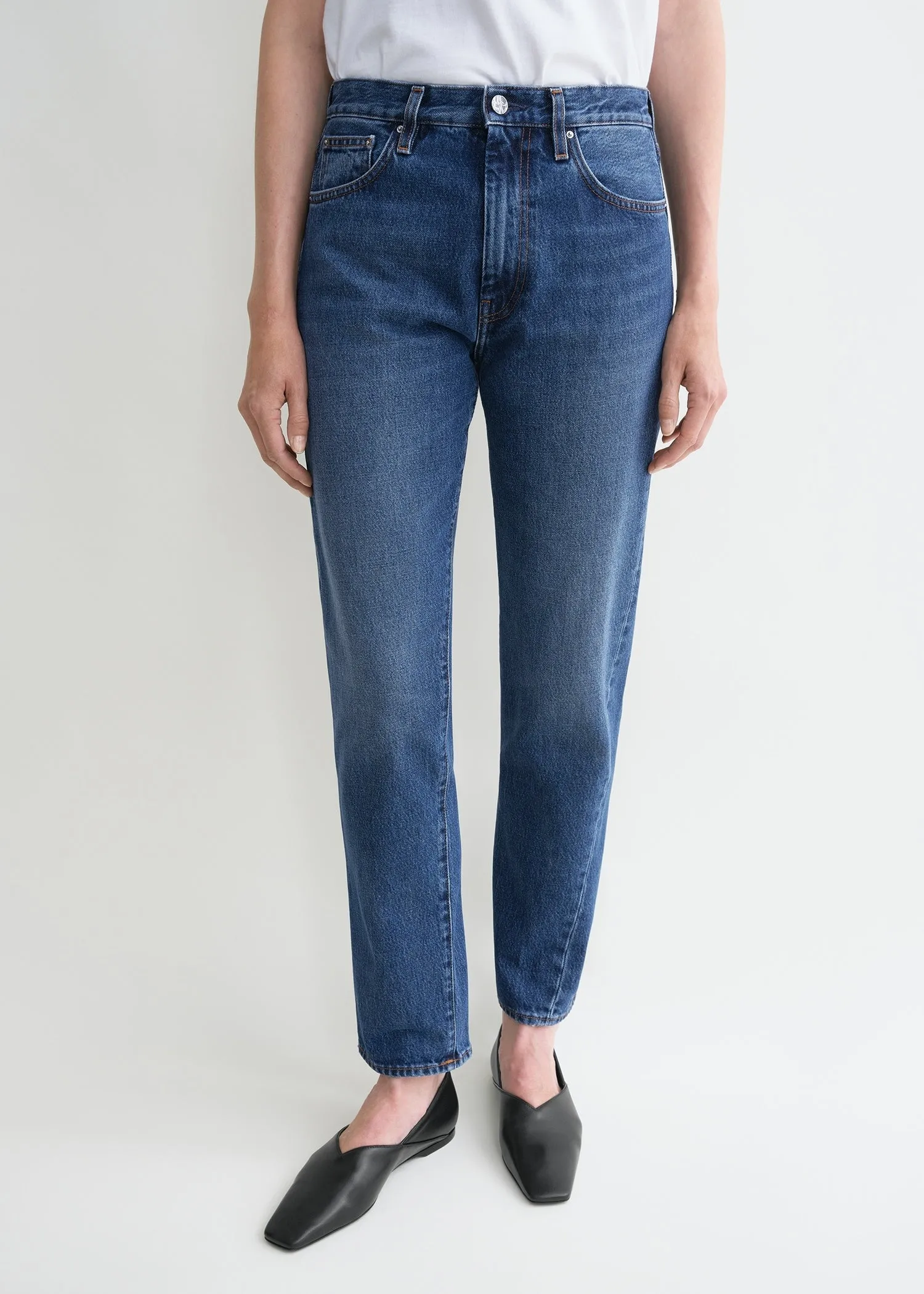 Twisted seam denim washed blue